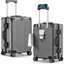 20 Inch Carry On Luggage, Zipperless Aluminum Frame PC Hardside Suitcase with Cup Holder & Charger, Airline Approved TSA Lock & 360 Spinner Wheels for Business Weekend Trip