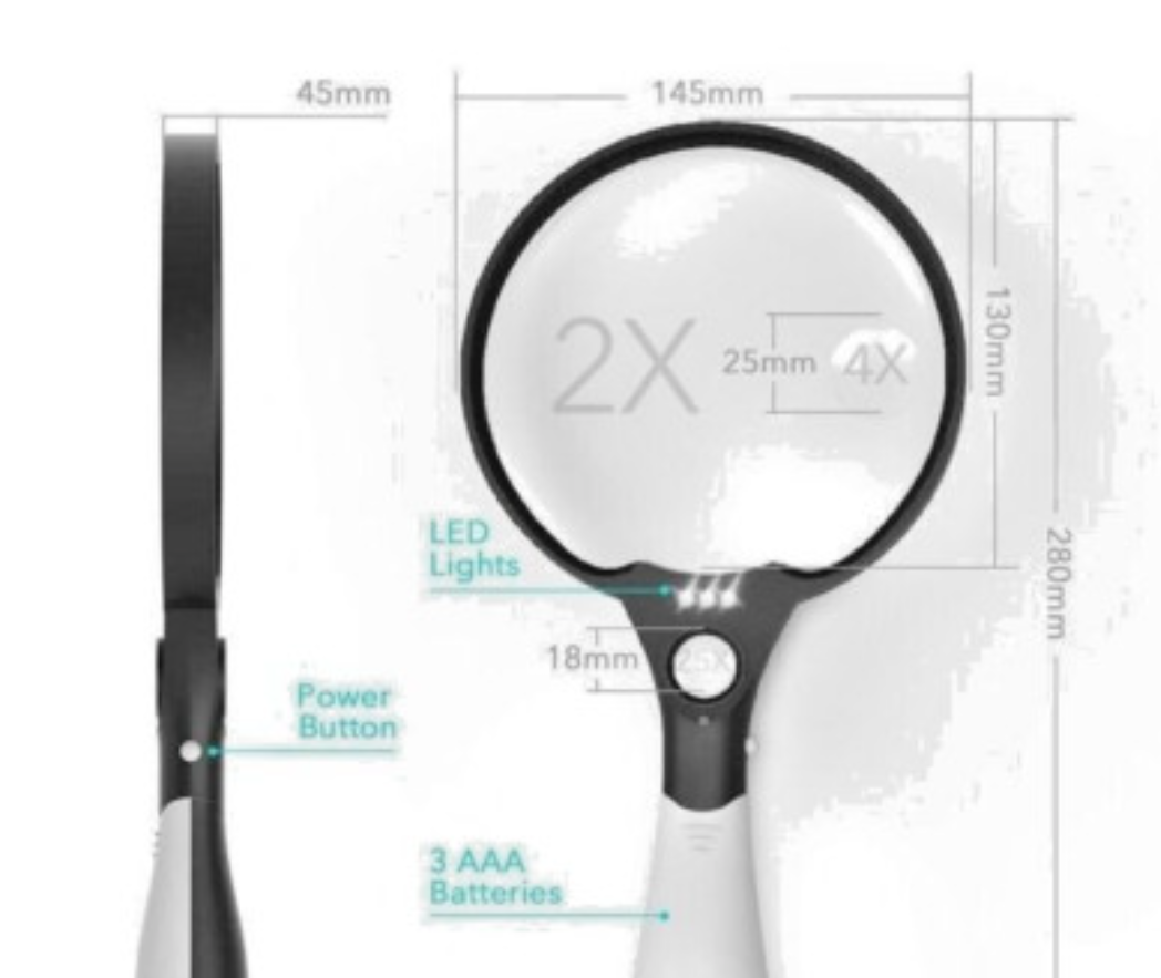 Large Magnifying Glass with Light, 5.5inch Handheld Illuminated Lighted Magnifier with 3 LED Lights for Seniors Reading, Inspection Coins, Jewelry, Exploring (Black)