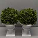 2 Pack Artificial Boxwood Topiary Ball with Lights in Urn Container, 13" Topiary Centerpiece for Home Dcor, Mini Fake Plant Greenery Arrangement