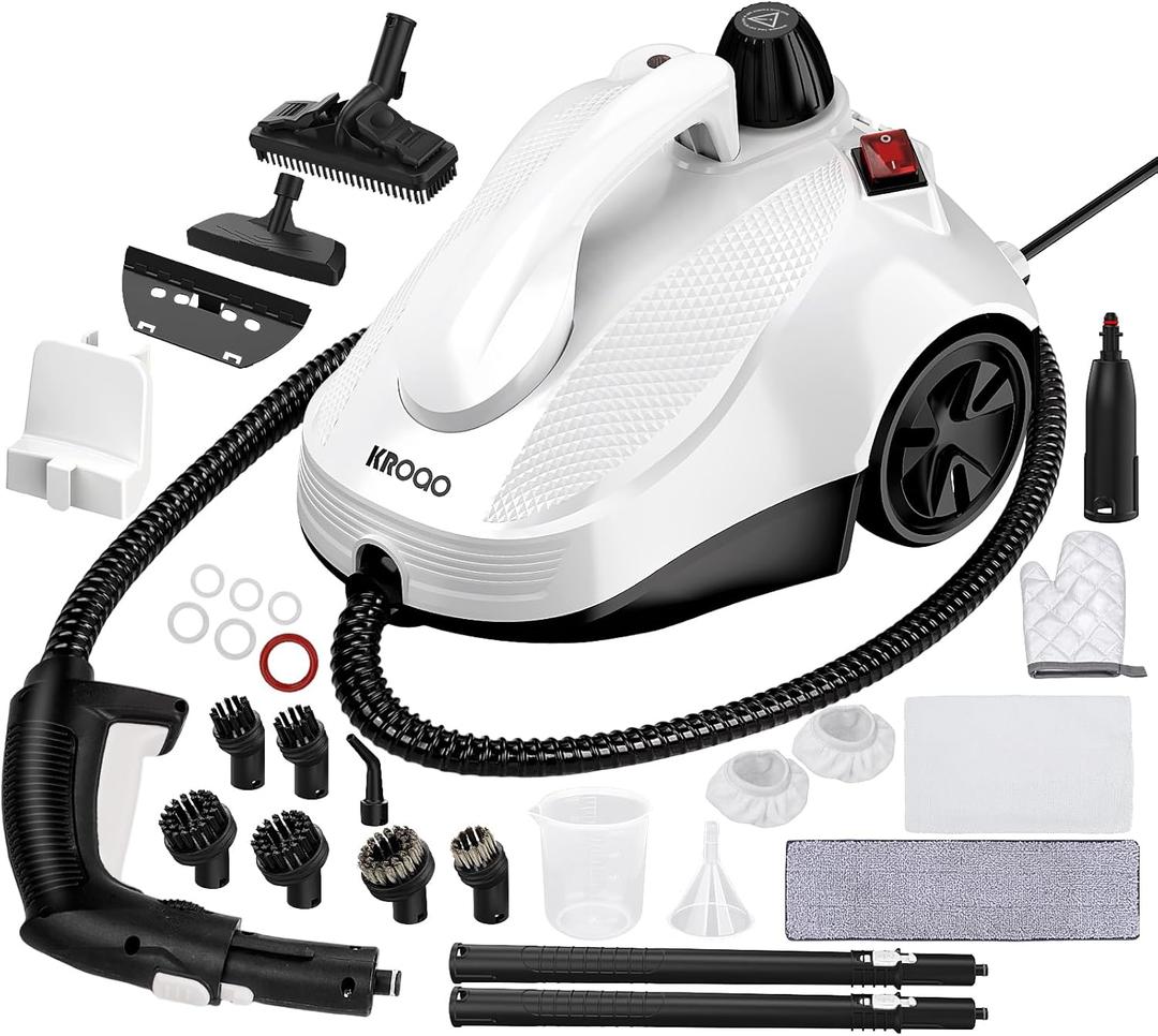 Steam Cleaner, Steam Mop with 22 Accessories, Powerful Multipurpose Portable Steamer for Cleaning to Remove Grime, Grease, for Multi-Purpose and Multi-Surface Floors, 16.4ft Power Cord (White) (White)