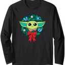 Amazon Essentials The Mandalorian Grogu Holiday Christmas Wreath Long Sleeve T-Shirt, Size: S
