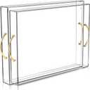 Acrylic Serving Tray with Gold Handles 2 Pcs, Clear Acrylic Tray for Coffee Table Countertop Serving Food, Large Capacity, 16"x12" & 15.2"x11.2"