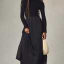 Lauweion Womens Turtleneck Maxi Sweater Dresses Long Sleeve Knit Pullover Jumper Fall Winter Flowy Modest Long Black Dress (Medium)