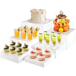 Buffet Risers White Food Risers for Buffet Table, Acrylic Food Display Stand Shelf for Catering Dessert Party Decor, Square Cube Display Base with Hollow Bottoms, 6 PCS, Item Shape: White-6pcs 5" 5.5" 6" 6.5" 7" 8"