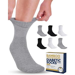Pembrook Bamboo Viscose Diabetic Socks for Women & Men - 6 Pairs Ankle Stretch Top Mens Diabetic Socks | Neuropathy | Black, Gray, White (Large)