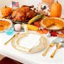 150 Count Gold Plastic Dinnerware Set, Elegant Disposable Include: 25 Gold Lace Plastic Plates, 25 Dessert Plates, 25 Forks, 25 Knives, 25 Spoons, 25 Cup, Ideal for Party, Birthday and Thanksgiving