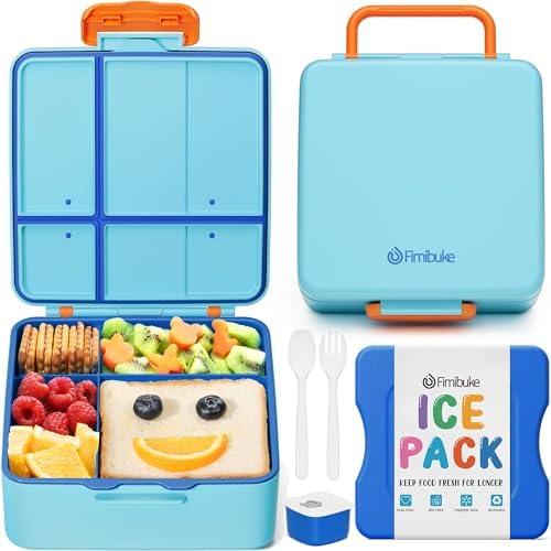 Fimibuke Chill Bento Box for Kids Adult, Leak Proof Toddler Lunch Box with Ice Pack Keep Food Cold, BPA Free 4 Compartment Lunch Container with Utensils for Girl Boy School, Microwave Dishwasher Safe