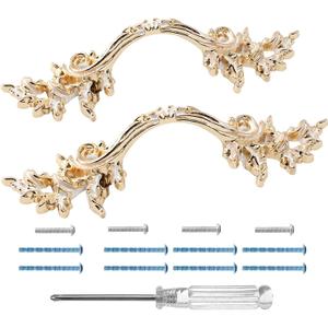 2 Pcs European Style Dresser Pull, 2-1/2 Inch Vintage Cabinet Door Handle, Gold Antique Drawer Pulls, Retro Decorative Hardware for Dresser, Drawer, Closet and Cabinet