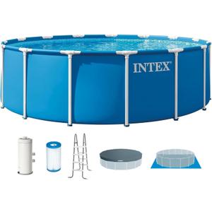 INTEX Metal Frame 15 ft x 48 in Above Ground Pool Set, Round Swimming Pool with Steel Frame, 1000 GPH Cartridge Filter Pump, and Type A Filter Cartridge