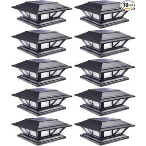 SIEDiNLAR Solar Post Lights Outdoor 2 Modes LED Deck Fence Cap Light for 4x4 5x5 6x6 Posts Patio Garden Decoration Warm White/Cool White Lighting Black (10 Pack)