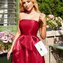 LAGSHIAN Women's Sexy Strapless Backless Mini Dress Tube Top Petal Ruffle Cocktail Party Dresses (Red)