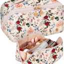 Bistup Makeup Bag Travel Cosmetic Bag Toiletry Make Up Bags Cute Women Large Capacity Big Medium Leather Flower Floral Aesthetic Girl Teen Teenage Foldable Expandable Open Flat Zip (3-Vintage Floral)