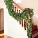 Fovths 5 Pieces 12 Ft Christmas Garlands with Norfolk Pine Garland Rustic Cow Bells Velvet Bow Light String for Christmas Table Fireplace Mantle Home Decor