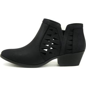 Soda CHANCE Womens Perforated Cut Out Stacked Block Heel Ankle Booties (10, BLACK NBPU, numeric_10)