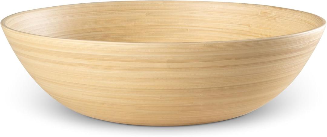 LEXA 12" Handmade Bamboo Salad Bowl – 130 oz Large Wooden Fruit Bowl for Kitchen Counter, Natural Bamboo