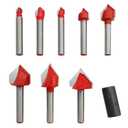 1/4 Inch Shank 90 Degree V Groove Router Bit Set Carbide Tipped 2 Flute Engraving Bit Woodworking Chamfer Bevel Tools 1/4" 5/16" 3/8" 1/2" 5/8" 3/4" 7/8" 1" Cutting Diameter 8 Pcs