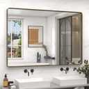 50x40 Inch Bronze Metal Framed Bathrrom Mirror, Brushed Metal Bathroom Vanity Mirrors for Wall, Rounded Corner Bronze Rectangle Mirror for Farmhouse, Bedroom, Anti-Rust (Horizontal/Vertical)