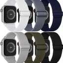 2 x Stretchy Nylon Solo Loop 6-Pack Compatible with Apple Watch Bands 38mm 40mm 41mm 42mm 44mm 45mm 46mm 49mm, Nylon Sport Elastic Wristbands Strap Women Men for iWatch Series 10 9 8 7 6 5 4 3 SE Ultra 2 (Black/Navy/White/Green/BlueGray/Stone)