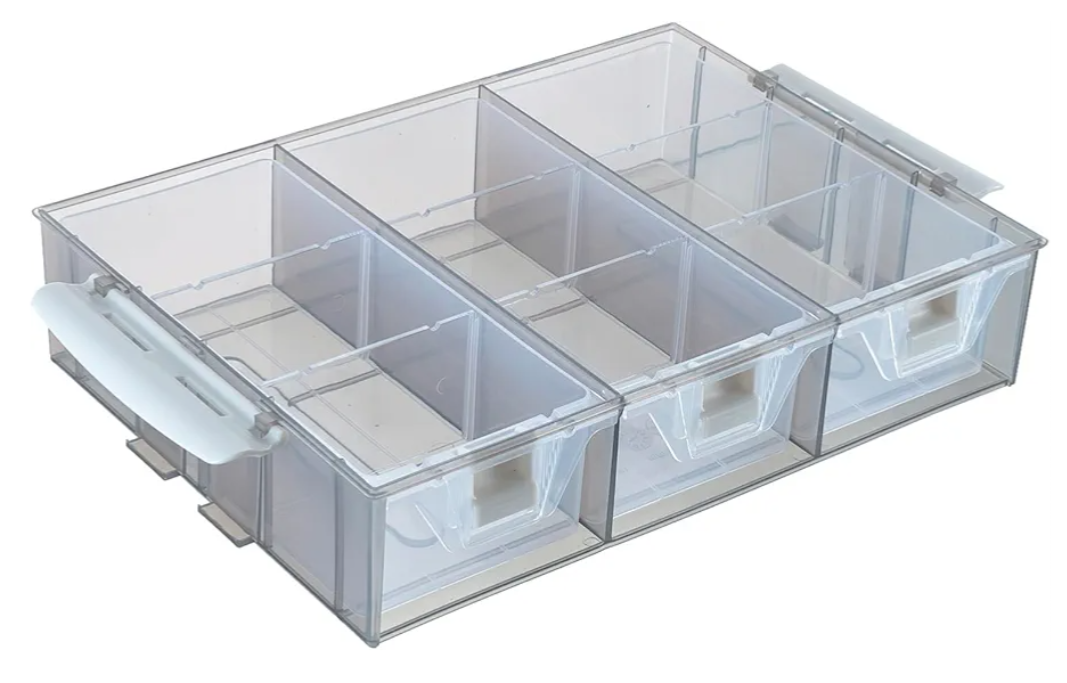 MyGift Single Stackable Tray, Add-on for 11 Inch Smoke Gray Transparent Arts & Crafts Storage Box, 9 Compartment Sewing Supplies Organizer with 3 Drawers and Removable Dividers