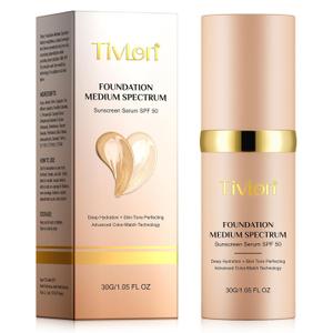 Foundation 4 in 1 - Medium Spectrum with SPF 50+, Anti-Aging, Concealer, Sun Protection, Hydrating Color Changing Foundation Makeup Liquid - Longwearing & Waterproof for Sport, Dancing (1PC, 30ml) (1 Fl Oz (Pack of 1))