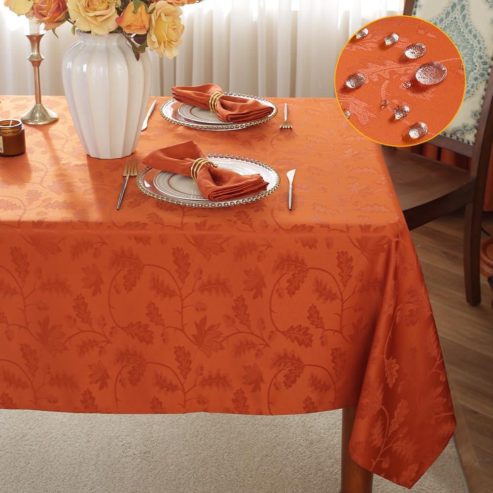 MATIRUG Fall Thanksgiving Tablecloth Rectangle 60x120,Wrinkle Free,Soft Autumn Leaves Jacquard Table Cloth for Thanksgiving Parties Harvest Holiday Dinner,Rust/Burnt Orange