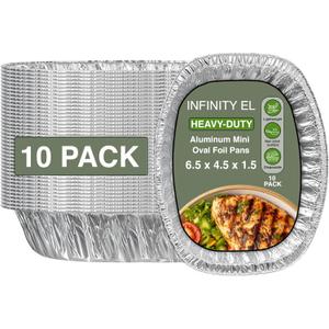 INFINITY EL Disposable Mini Oval Aluminum Pans 10 Pack | Deep Disposable Baking Pan | Heavy Duty Oval Aluminum Roasting pan for Chafing, Turkey, Lasagna, Thanksgiving, Christmas, Parties & Meal Prep