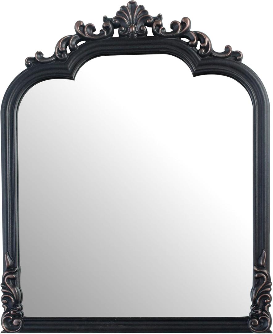 25"x18"in Black Arched Wall Mirror, Antique Baroque Wall Mirror Decoration, Fireplace/Entrance/Living Room/Bedroom/Kitchen/Farmhouse/Bathroom Home Decor。(Black)