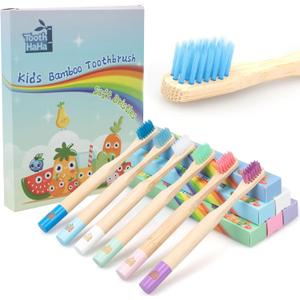 Kids Bamboo Toothbrushes, BPA-Free Soft Bristles, Eco-Friendly Natural Wooden Toddler Toothbrush, 6-Pack Travel Toothbrushes Set for Children