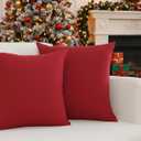 PurpleEssences Pack of 2 Cotton Pillow Covers Decorative Throw Pillowcase Soft Solid Cushion Case for Sofa Car Bedroom - Christmas Holiday Winter - 16x16 Inch - Red