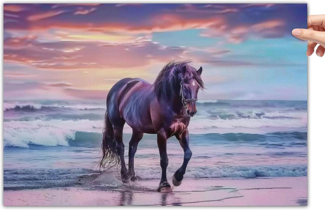Colorful Beach Ocean Elegant Animals Horse Posters Room Decor Aesthetic Canvas Wall Art for Living Room Bedroom Prints Paintings Pictures Wall Decor Framed Unframed 12x18inch(30x45cm)