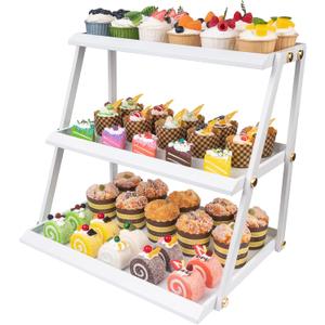 WWN Stainless Steel 3 Tier Cupcake Stand with Pink Coating - Elegant Dessert Tower- Cookie Tray Rack- Tea Party Serving Platter- Easy Assembly Pink Cake Stand for Wedding Baby Shower (crisp white)