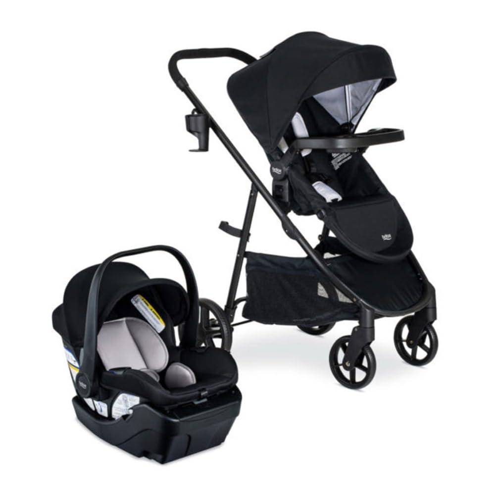 Britax Willow Brook Travel System, Car Seat Stroller Combo With Willow Infant Car Seat, Aspen Base, and Brook Stroller; ClickTight Technology, RightSize System and 4 Ways to Ride — Onyx Glacier, Expiration date: 06/2029