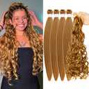 Honey Blonde Braiding Hair for Boho Braids Synthetic Ocean Wave 27# Boho Hair for Braiding(Total 5 Packs)