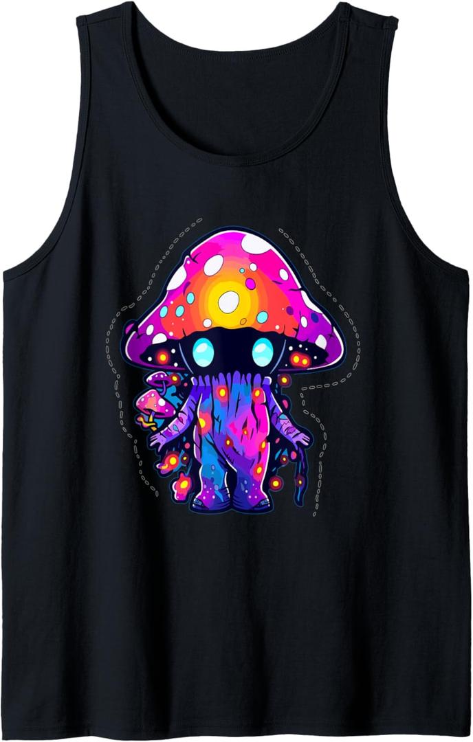 EDM Festival Trippy Art Mushroom Psychedelic Rave Tank Top (Small, Black)
