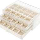 FEISCON Acrylic Jewelry Organizer Makeup Cosmetic Storage Organizer box Clear Jewelry Case with 3 Drawers Adjustable Jewelry Box Velvet Trays grid size