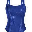 Women Bustier Corset Top Sexy Slim Tank Top Square Neck Sequin Royal Blue Summer Sleeveless Party XL