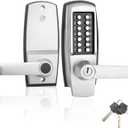 Keyless Entry Door Lock with Handle - Mechanical Door Lock 100% Without Batteries - Easy to Install & Use - Keypad Lock on Zinc-Alloy, Water and Sun Proof for Indoor or Outdoor (Stainless Steel Color)
