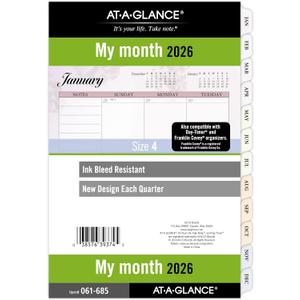 4 x AT-A-GLANCE 2026 Planner Refill, Monthly, 5-1/2" x 8-1/2", Desk Size 4, Loose-Leaf, Unruled Blocks, Nature (061-685-26)