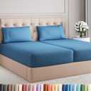 Split King Size 5 Piece Sheet Set - Comfy Breathable & Cooling Sheets - Hotel Luxury Bed Sheets for Women & Men - Deep Pockets, Easy-Fit, Soft & Wrinkle Free Sheets - Denim Blue Oeko-Tex Bed Sheet Set