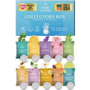 Body Restore Shower Steamers Aromatherapy 30 Pack  Mothers Day Gifts for Mom, Birthday Gifts for Women and Men, Relaxation Stress Relief Self Care  Collectors Box