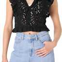 The Drop Womens Margo Tie Front Ruffle Detail Sleeveless Blouse (Black, Extra Small)