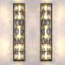2 Pack 6 Light Modern Concise 30.4" Polyhedral Crystal Shade Wall Sconce Light Fixtures,Black Finish for Bathroom,Bedroom Living Room Bedside G9 Base