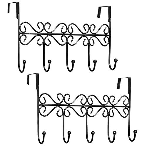 Youdepot Over The Door Hook Over Door Coat Rack Over Door Towel Rack Door Hooks,Door Hanger Hook of Bathroom,Clothes,Belt, Hat,Behind Back of Bathroom, Towel Hanger 2 Pieces 5 Hooks, Black.