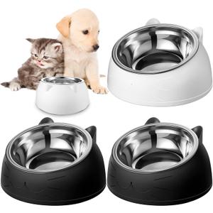 Irenare 4 Pcs Raised Cat Food Bowls Stainless Steel Tilted 15 Elevated Non Spill Kitten Puppy Food Bowl Slanted Dog Elevated Dish for Pets Dog Feeder Feeding(6.76oz)