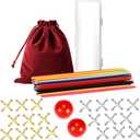 VVSBPL Classic Pick Up Sticks and Jacks Game with Ball Set, Includes Red Rubber Balls, Gold and Silver Metal Jax, Colorful Pick Up Sticks, Storage Box and Bag, Fun Retro Game for Kids Adults Family