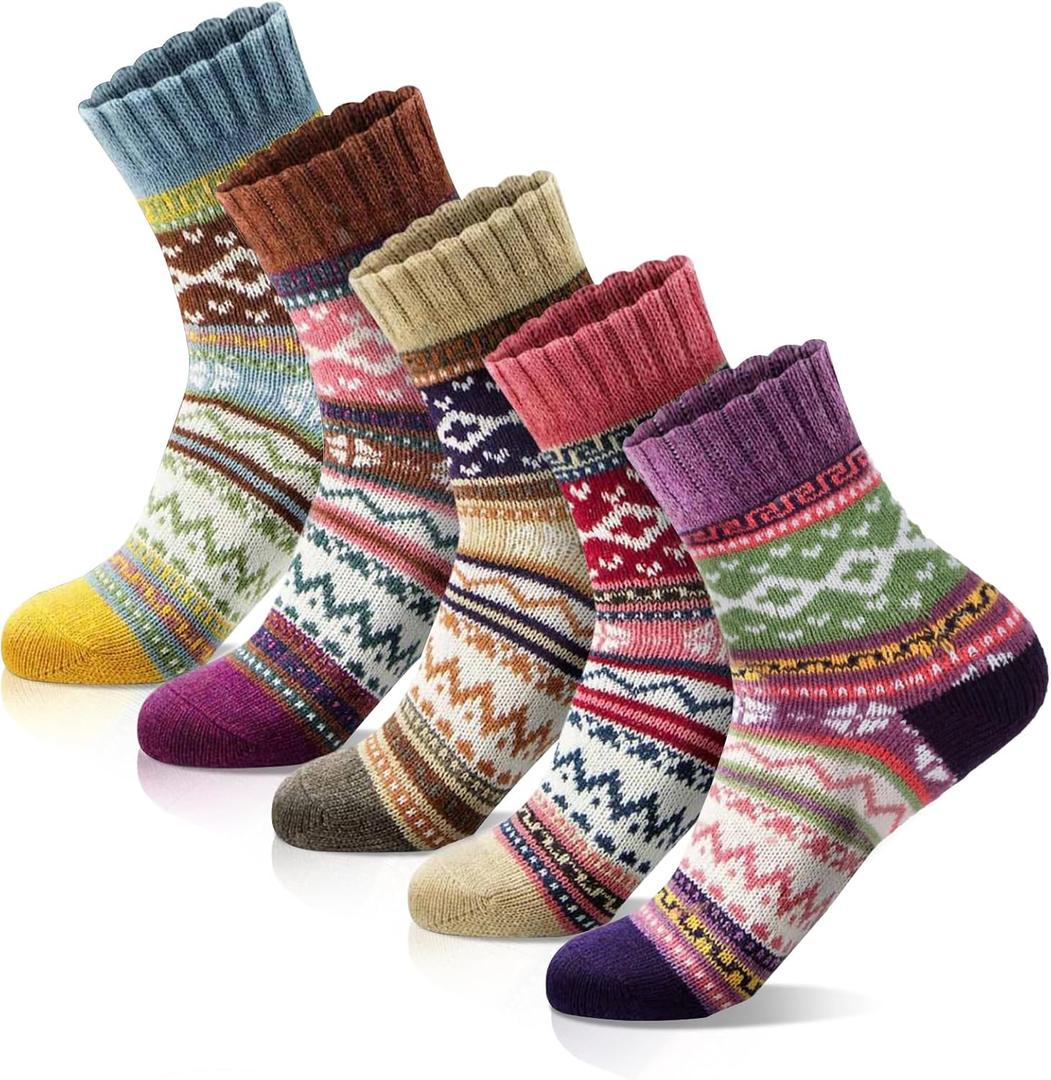 MORECOO Stocking Stuffers - Christmas Gifts for Women - Socks for Women - Thick Wool Soft Warm Cozy High Womens Socks (5-9, A-multi Color 4)
