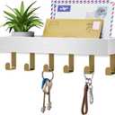 Key Holder Wall Mount Adhesive Magnetic - Hanging Key Hooks with Mail Organizer Tray for Wallet House - Keys Hanger Rack with Shelf for Camper Entryway Door Home Living Room Decor Gold White (Medium)