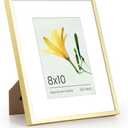 Heimlove Metal Picture Frame - Upgrade Aluminum Photo Frames, 5x7 with Mat or 8 x 10 Without Mat, for TableTop Display and Wall Mounting, Wall Hook Hanging Hardware Included - (Gold, 1 Pack)