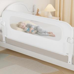 NUTIKAS Baby Bed Rail Guard for Toddlers -59" Toddler Bed Rails for Twin, Full, Queen, King Bunk Size Bed Swing Down Bedrail Extral Tall Child Safety Side Railing Guards for Kids White