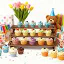 Wooden Display Stand - Rustic Cupcake Stands, Tiered Cupcake Stand, 3 Tier Wood Risers Display Stands for Cup Cake, Dessert, Spice Rack, Vendor, 2 Pack